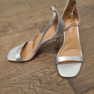 Lane Bryant Wide Width  Silver Strappy Ope Toe Heels